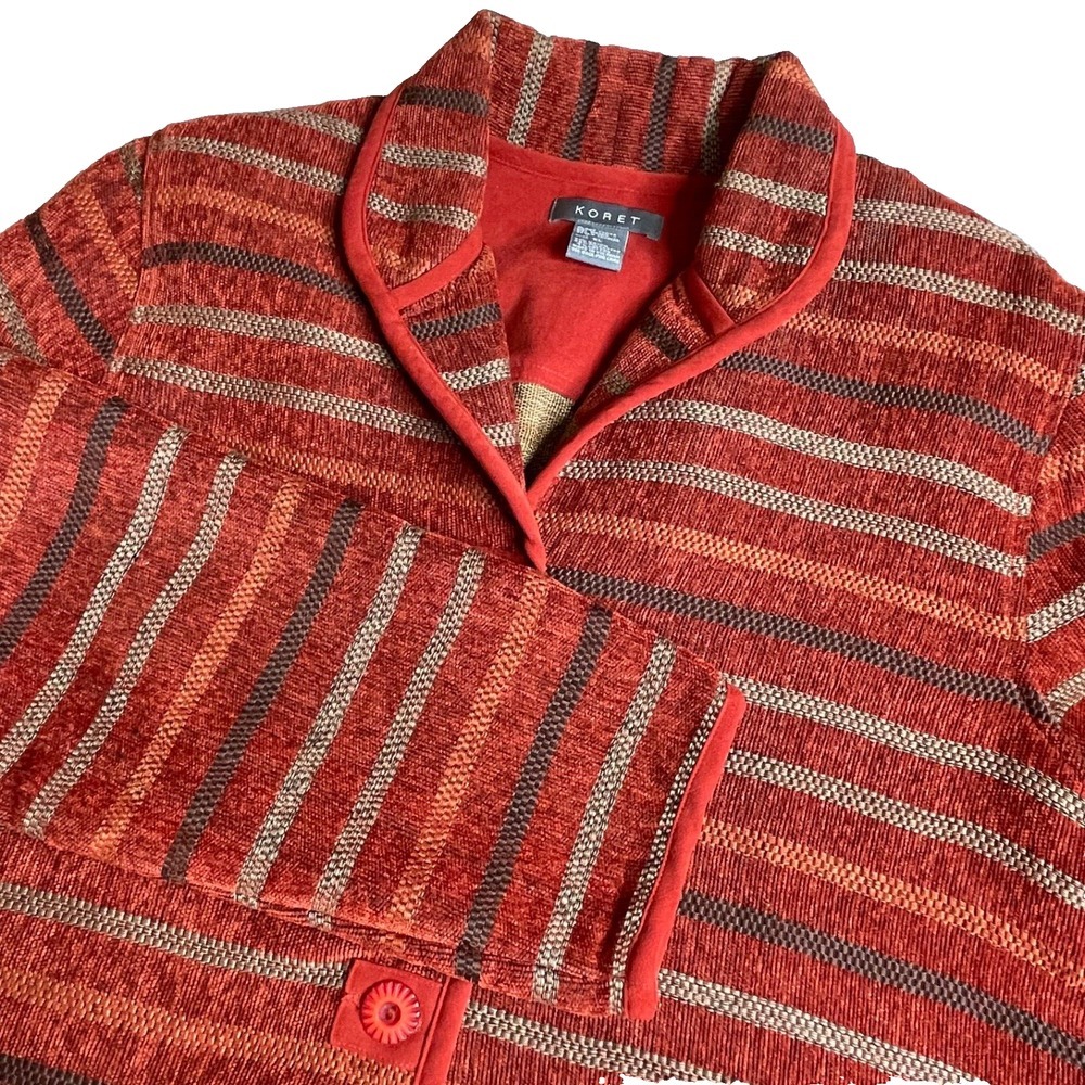 Vtg Koret Women's Rust Red Striped Quilted Tapestry Padded Blazer Jacket Sz XL